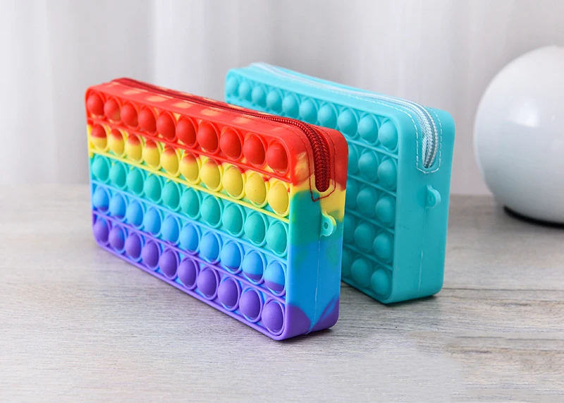 sensory silicon push pop pencil case for fidget bubble school bag
