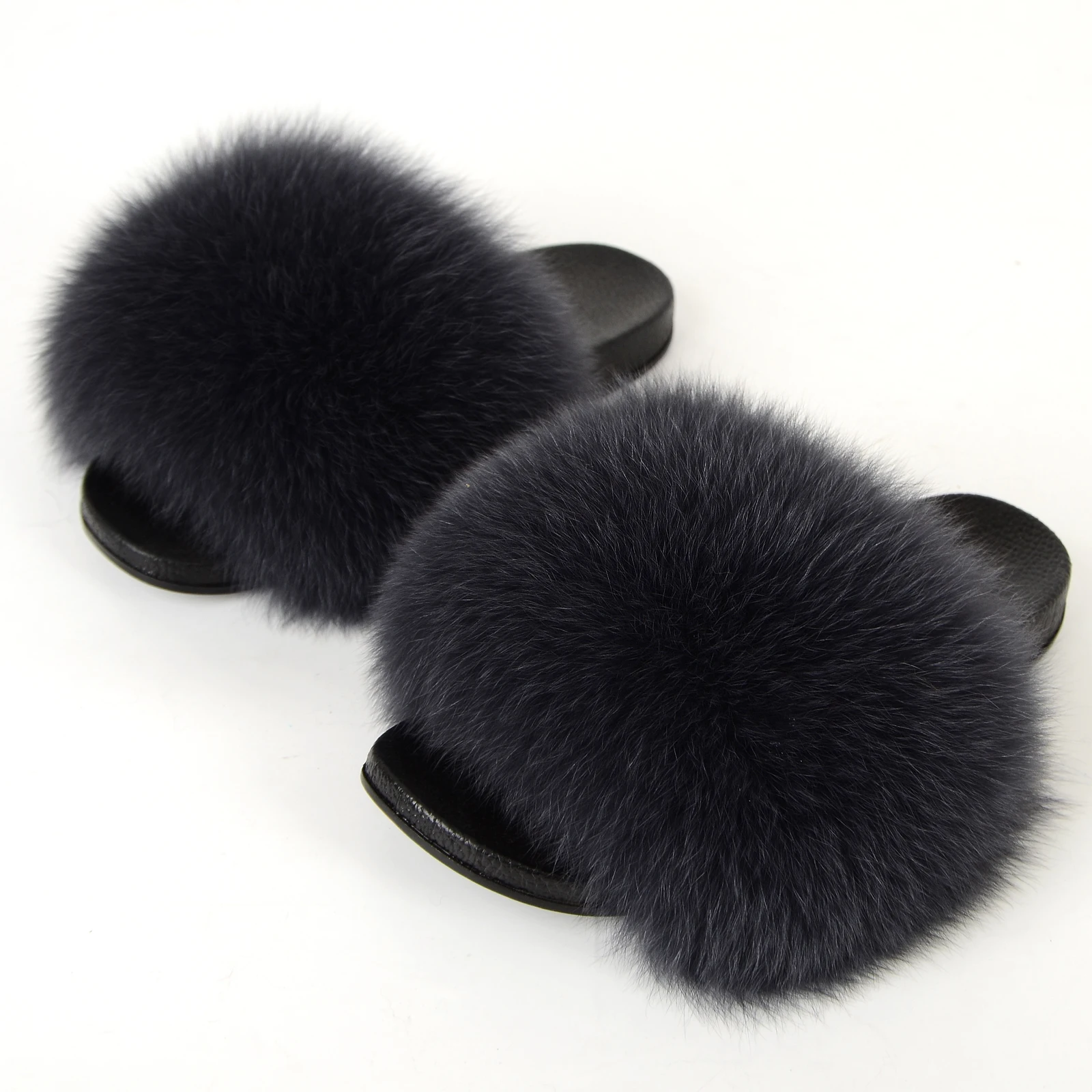 
Cost-effective colorful fashion luxury fluffy women middle fox fur slide 