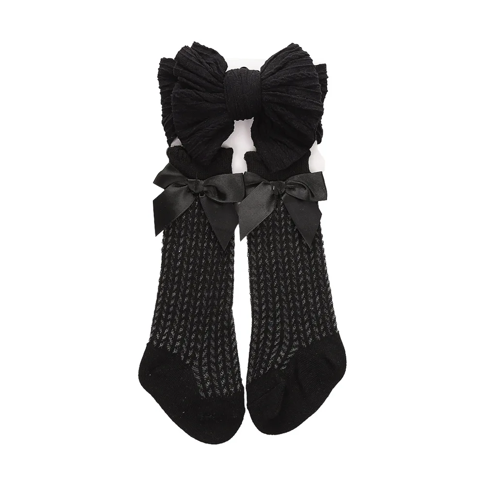High quality hot sale bow knot girls wear baby socks gift sets wholesale price fashion cute baby caps and socks