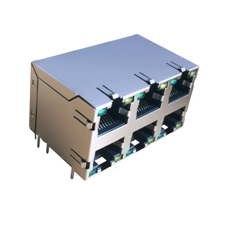 Бесплатный образец E5J88-C4BJA1-L со светодиодами 2x3 порта RJ45 Ethernet разъем