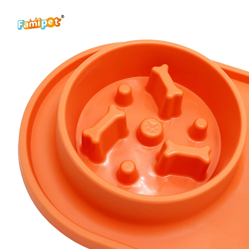 Famipet Wholesale Stainless Steel Pet Bowl Slow Feeding Dog Food Bowl with Non-Skid Silicone Mat