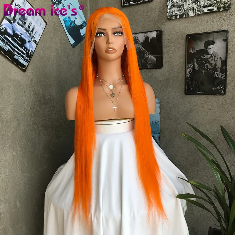 Yellow Cosplay Wig Human Hair Long Straight 13x4 Lace Frontal Wigs for Women Purple Blonde Colorful Wig Middle Part Nature Hair