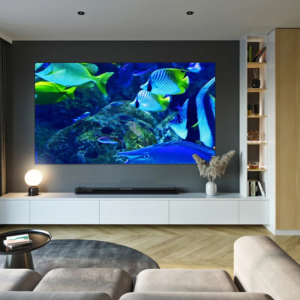 2023, новый дизайн, 120 дюймов, PET, мягкий кристалл, BSP, с высоким коэффициентом усиления, 16:9, проекционные экраны для телевизора 4k