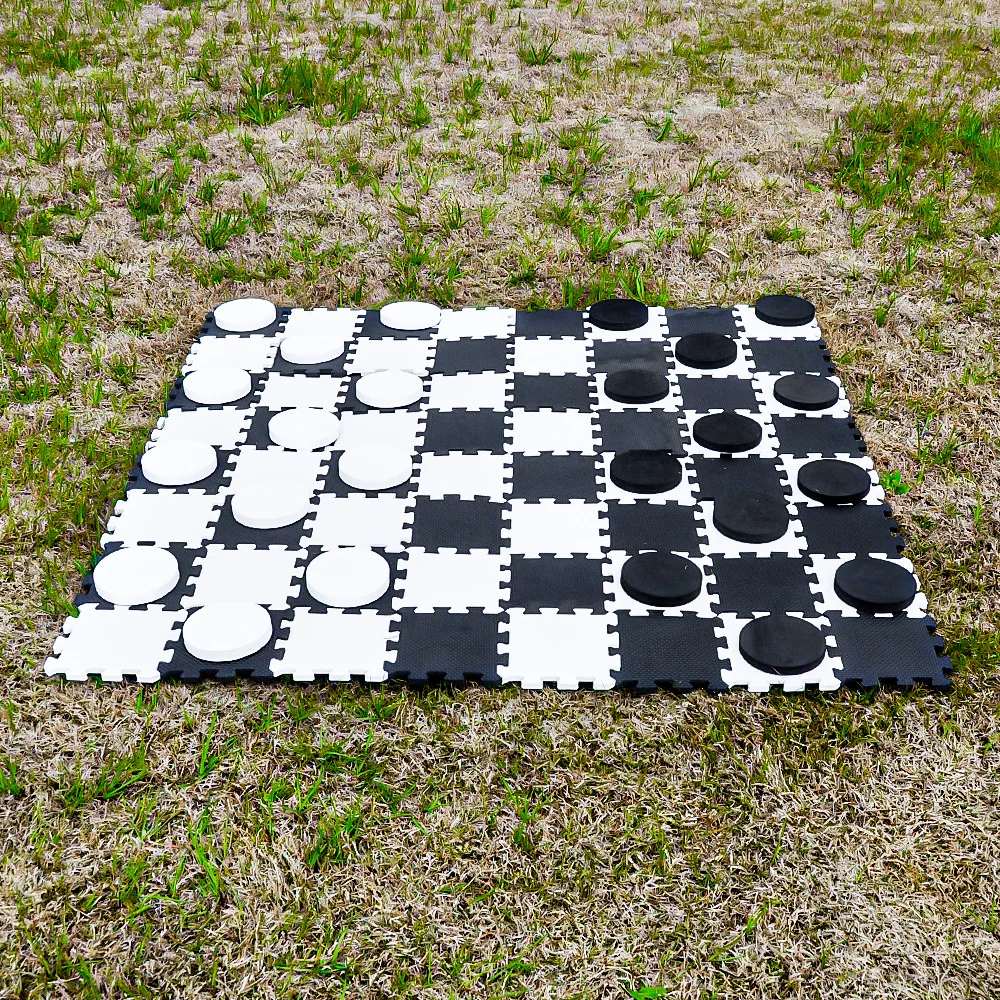 EASY WIPE CLEAN BUNCH UP RESISTANT REVERSE TO PLAY 2-in-1 Reversible Giant Checkers & Tic Tac Toe Game Set for Outdoor