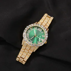 Hot Sale In Jewelry Boutiques Bling Iced Out Quartz Watches For Icy Girls Bracelet Pink Face Diamond Watches Women Wrist Luxury