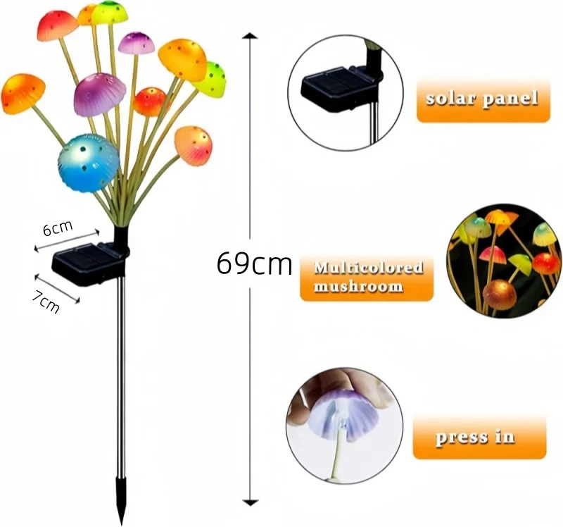 Outdoor Mushroom Cute Fairy Garden Lights 12 LED Waterproof Solar Powered Landscape Lights Wedding Home Party Decoration