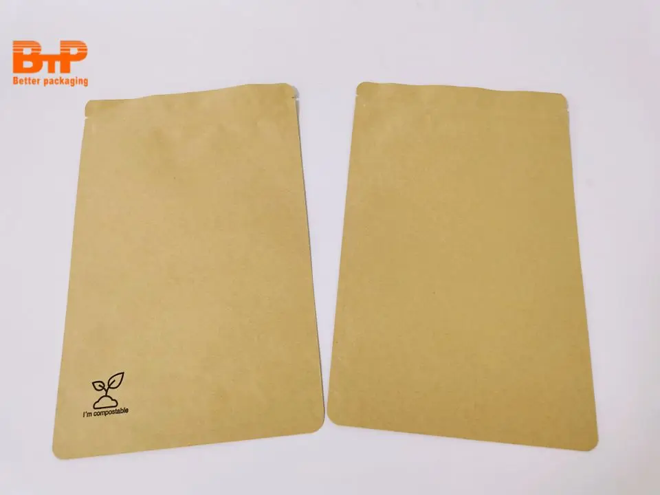 Bio Pla  pouch bag Biodegradable Stand Up Pouch Kraft Paper Compostable package zipper bag food packaging flat bottom pouch