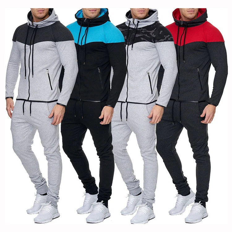 wholesale custom men acid wash black gray patchwork full zip tracksuit vintage long sleeve hoodie and sweatpants set
