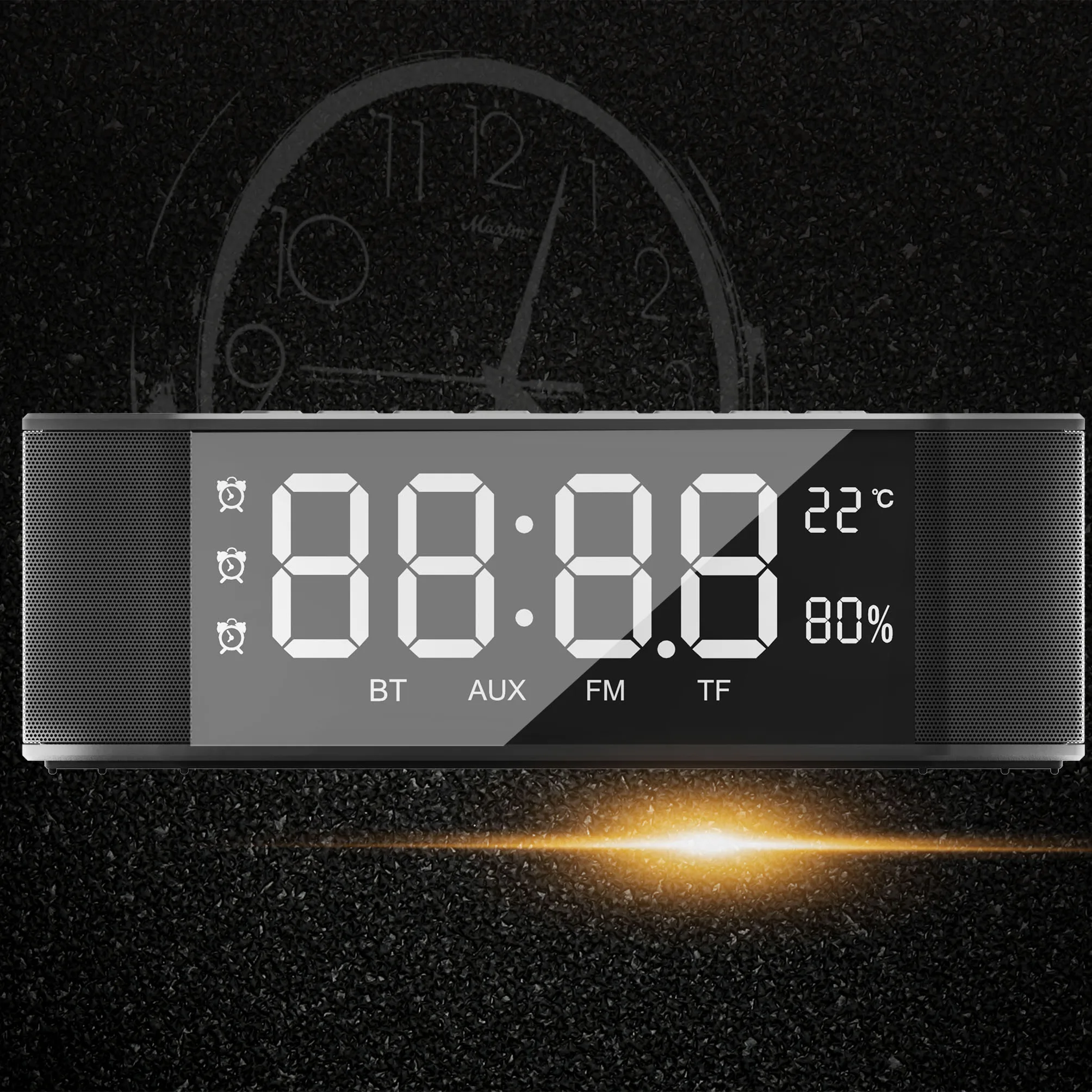 Custom Wholesale New Alarm Clock Digital Display LED Subwoofer Music Player Wooden Wireless Speaker