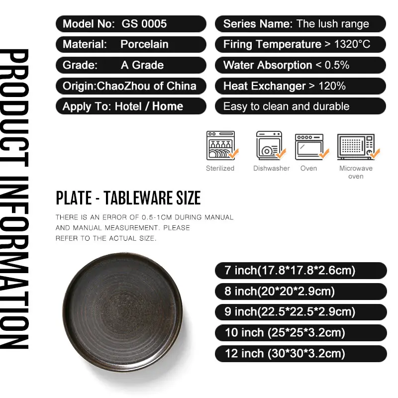 Factory direct wholesale hotel matte black nordic porcelain dinner plate,ceramic dinnerware restaurant plates