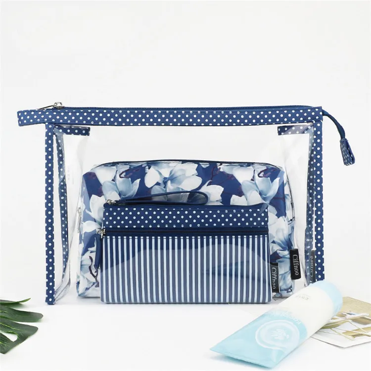 New arrival design waterproof PVC polyester toiletries organize 3pc set 1 travel cosmetic bag