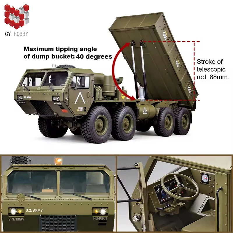 1/12 2.4G 4WD RC Remote Control Off-Road Military Truck Dump Truck Kids Remote Control Car Toys(With Light And Sound)