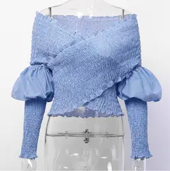 Elegant Ladies long flare sleeve off the shoulder women shirt blouse crop top shirts