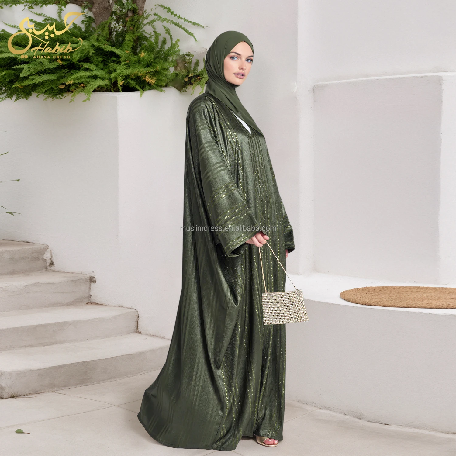 Habib garden green декорированный открытый фараша оптовая продажа на заказ блеск абайский мусульманский Дубай хиджаб Исламская одежда