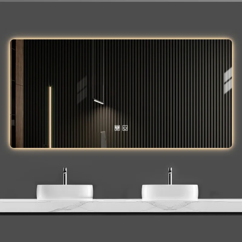 Hot Style Sandblasted Bathroom Mirror Led Espejo Con Luz,Bath Smart Led Mirror With Touch Button