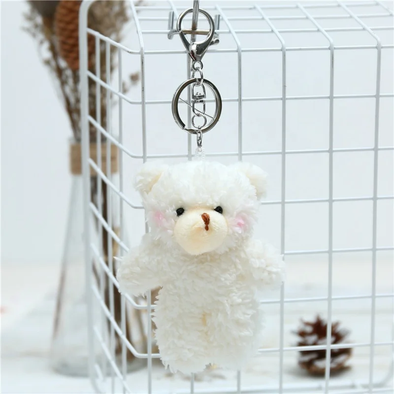 soft cute powder blusher bear pendant plush keychain mini teddy bear dog key ring bag key chain stuffed rabbit toys