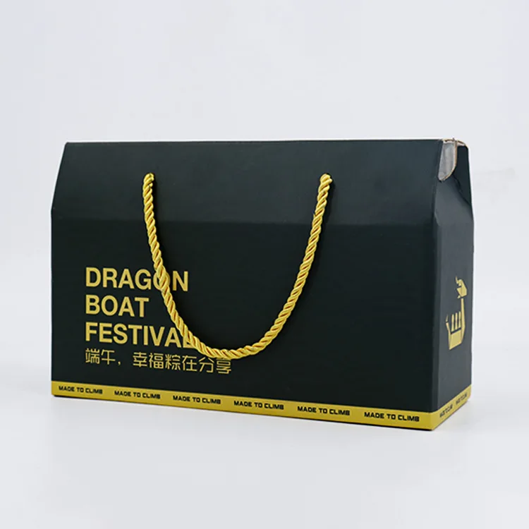 Custom Food  Elegant Paper Packaging Boxes Printed corrugated packaging paper gift box with rope handle