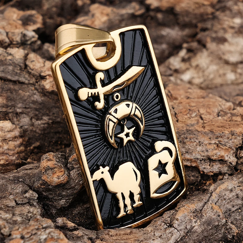 Stainless Steel Free Masons Masonic Moon Star Camel Shrine Symbol Charms 18k Gold Plated Silver Pendant Necklaces For Men Women