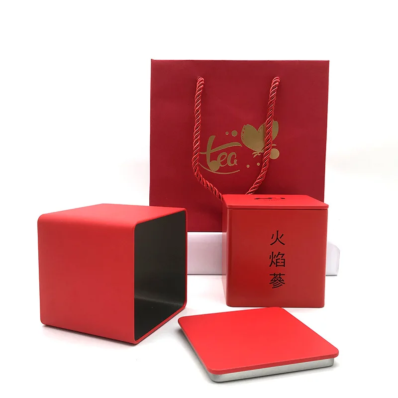 Luxury food packaging metal tin box black square tea container tin can