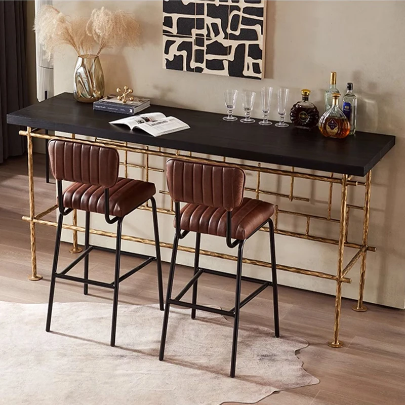 Nordic Industrial Silent Wind Handmade Forged Retro Bronze Iron Bar Desk Leader Bar Wall Standing Table