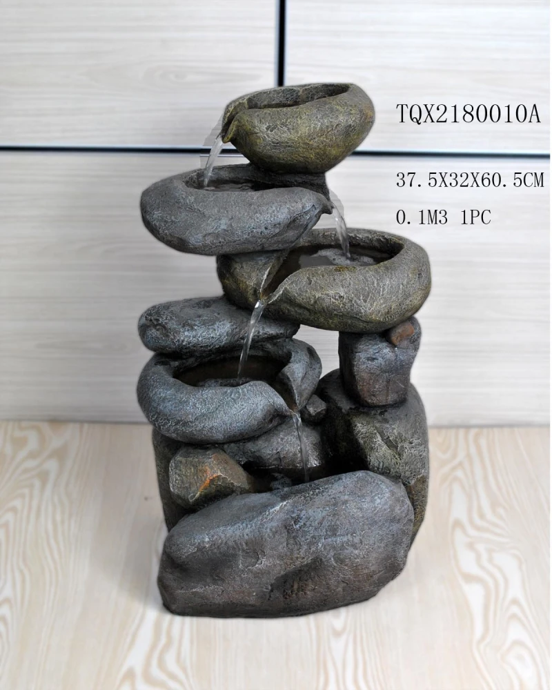 Indoor tabletop tree trunk polyresin water fountain with rope
