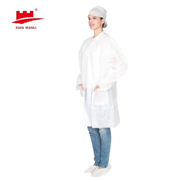 Non Woven Dust Proof SMS/PP/Microporous Lab Coat Button /Vel Cro Lab Coat With Single Collar