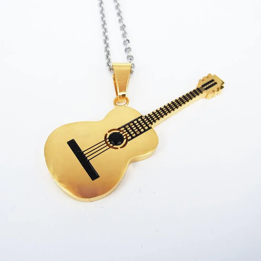 
Fashion Jewelry Women men couple necklace stainless steel music enamel charms jewelry Acoustic Guitar pendant for musician gift 