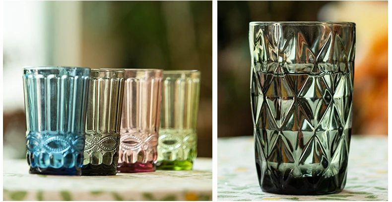 8 Oz 10 Oz Vintage Glass Cups Colored Water Wine Goblets Glassware European Style Whiskey Glass Retro Cup For Home Bar Party