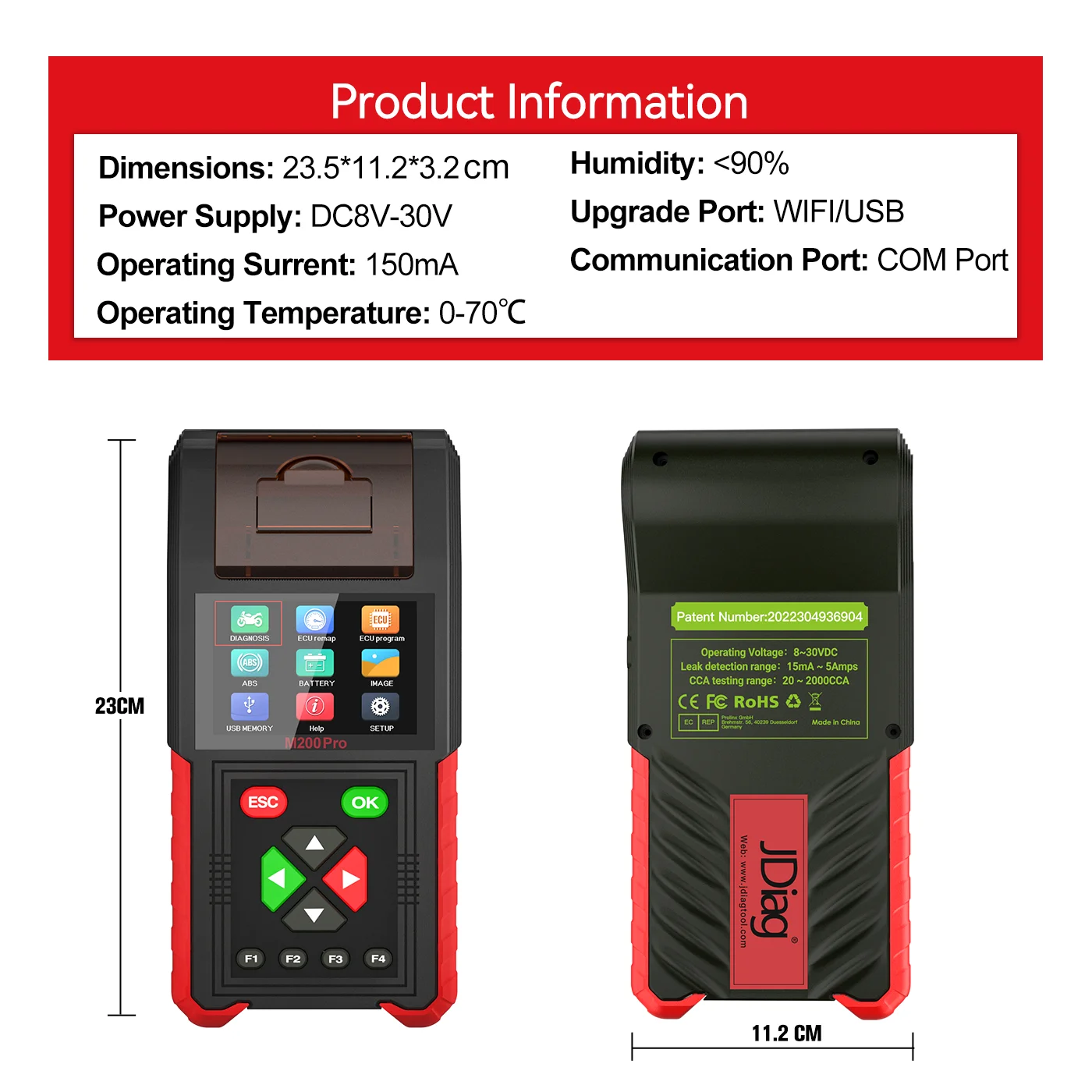 Popular JDiag M200 Pro Standard Version Handheld motorcycle scanner motorcycle battery tester 12v Motor Scan diagnostic tool