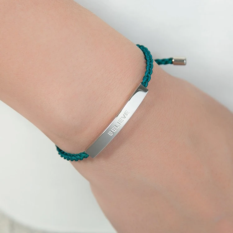 2020 Women Jewelry Stainless Steel Bar Rope Bracelet Popular Personalized Custom Engraved Name Word Message Bracelet For Women