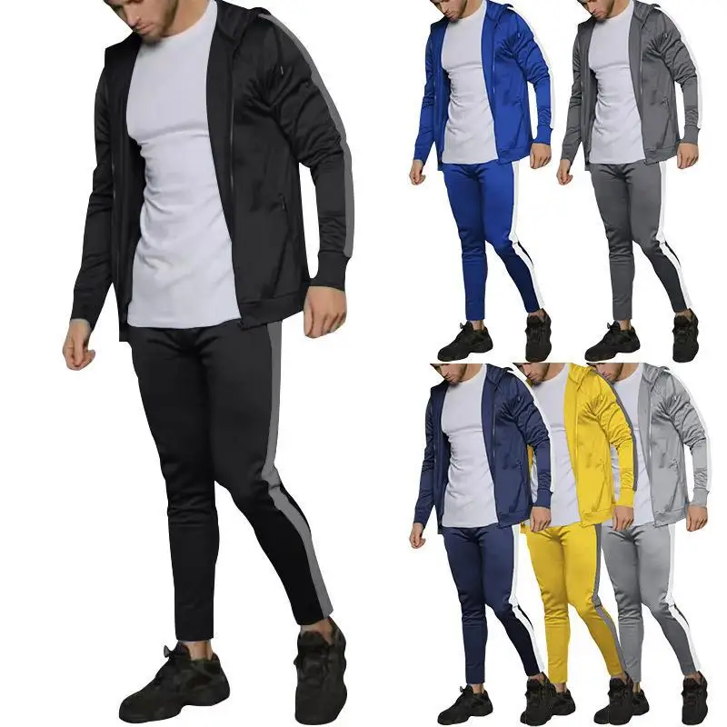 J&H 2023 new arrivals slim fit custom tracksuits for men fashion side strip zip hoodies jacket and pants 2 piece fall sets