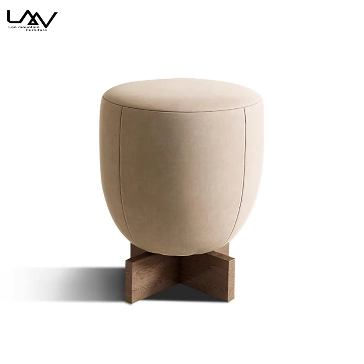 Nordic Design Bedroom Living Room Dressing Stool Furniture Fabric Wooden Frame Hotel Villa Apartment Sofa Corner Round Ottoman