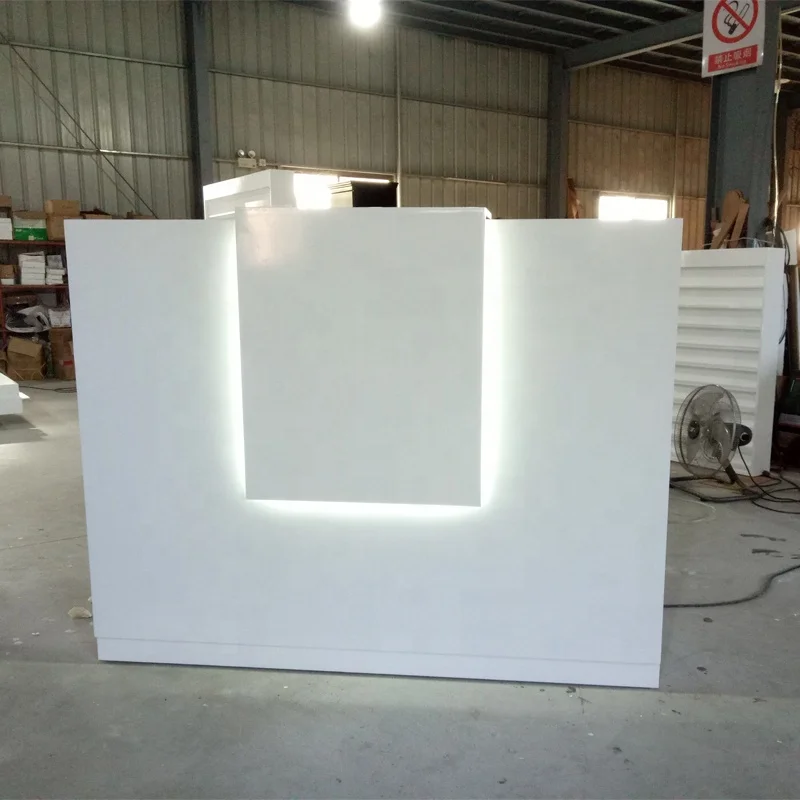 Большой завод Foshan современный белый офисный гостиничный салон магазин стойка регистрации стол со светодиодной подсветкой