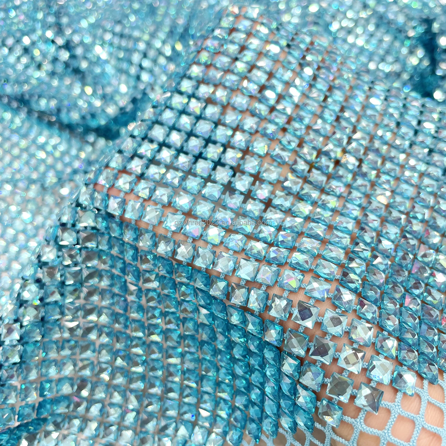 SH008 оптовая продажа мягкая красочная квадратная стрейчевая ткань со стразами сетка сетчатая для платья