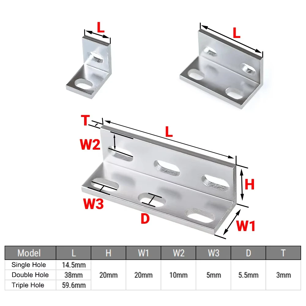 Lot Single Double Triple Universal L Type Support Brackets Fitting Angle Connector for Aluminium Profile