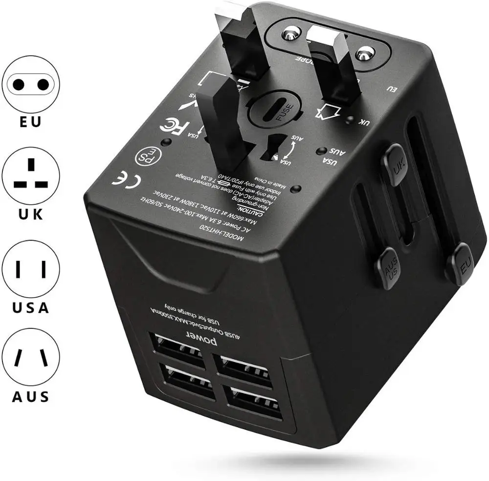 
2020 hot eu plug european schuko travel adapter ac mains universal travel adapter 4 port 