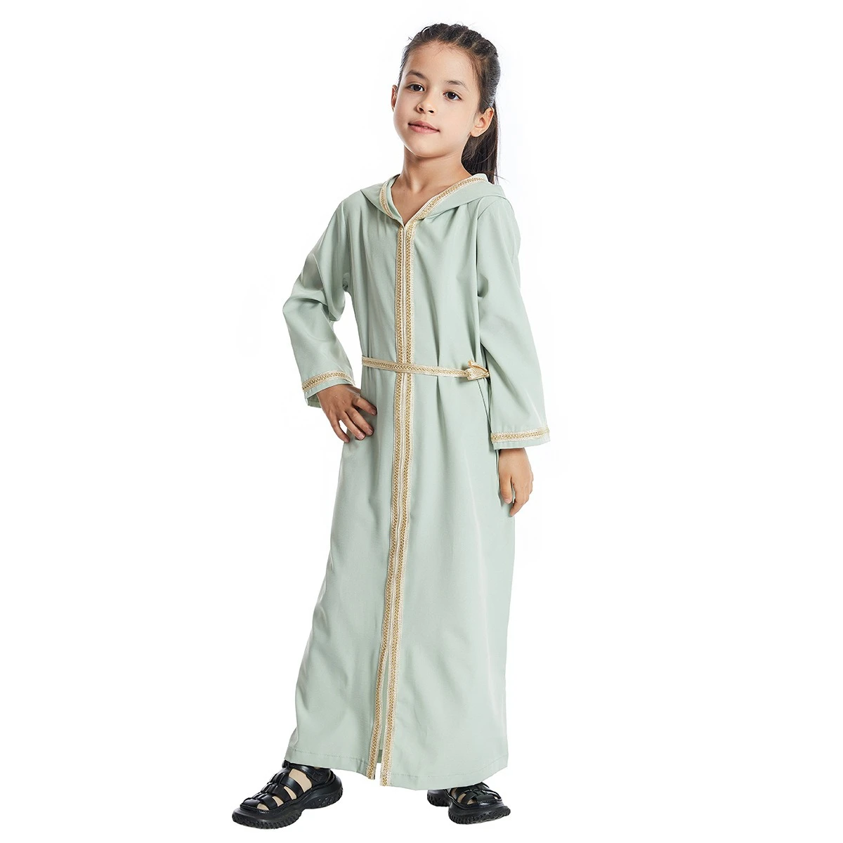 2024 NEWCustom size ramadan kids abayas girls muslim children full sleeve arab shoodie abaya dress