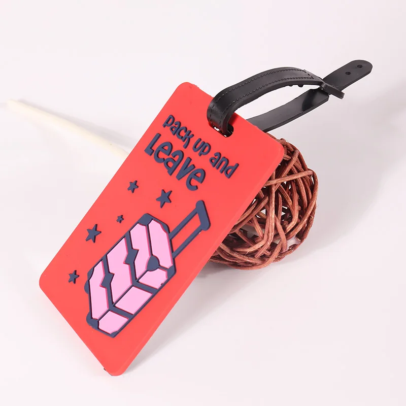 Custom PVC Red Embossed Logo Adjustable Luggage Tag for Travel Agency Luggage Label Tag Promotional Gift Giveaway