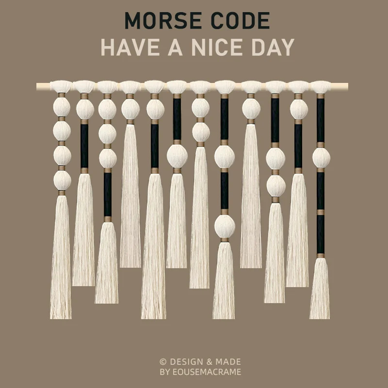 Eouse New design macrame MossCode Wall Hangs Multiple Meanings , Black gold Morsecode boho wall hanging decorations