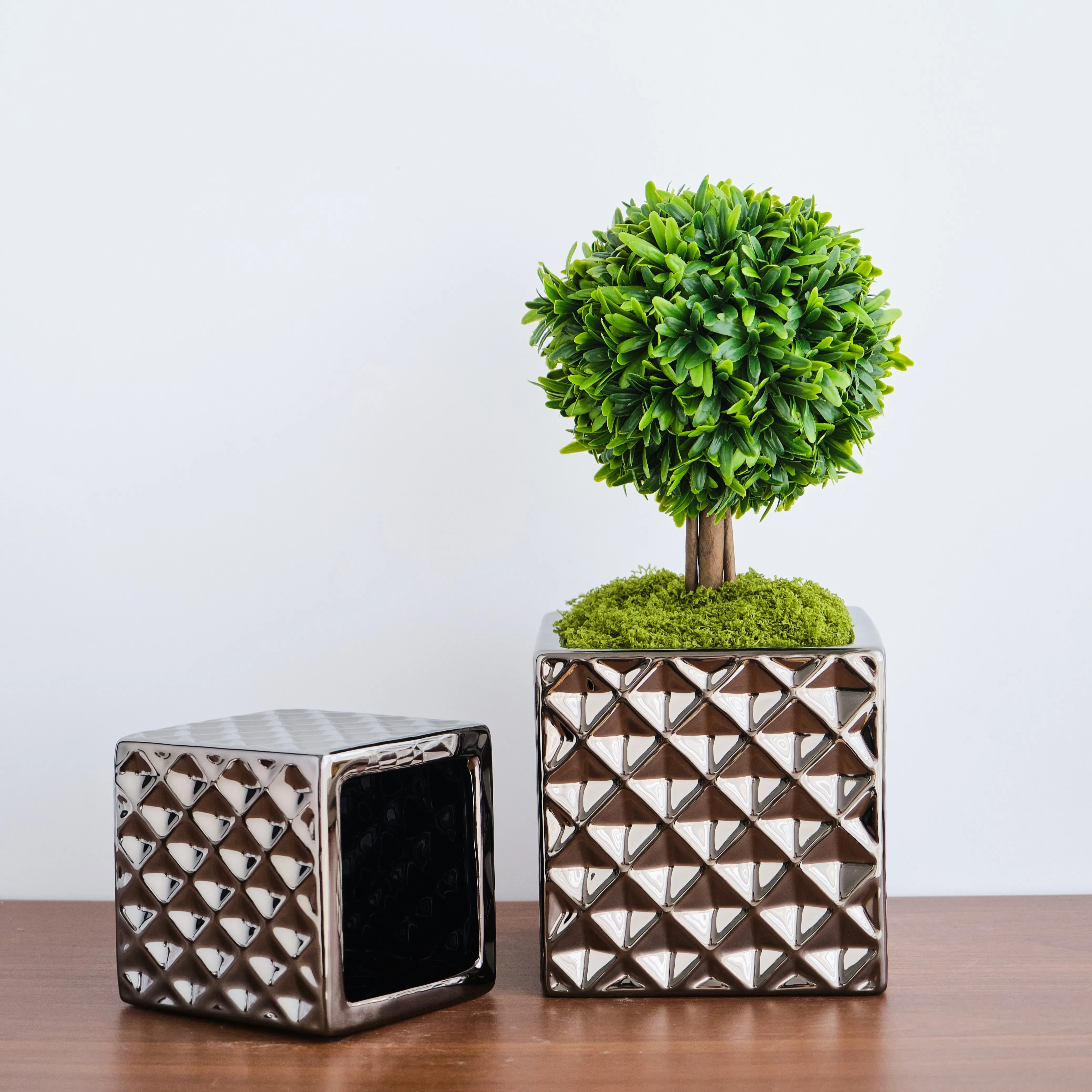 Electroplated silver garden ornaments square ceramic flower pots for plant