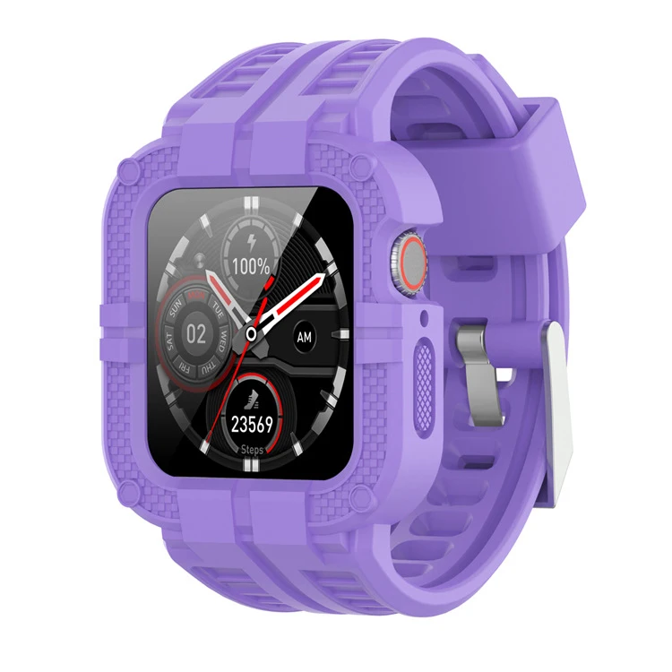 Adepoy A-T012 Watchband for Apple Watch 5 6 7 Replacement Carbon Fiber Grain Case Apple Integrated Watch Band Protective Case