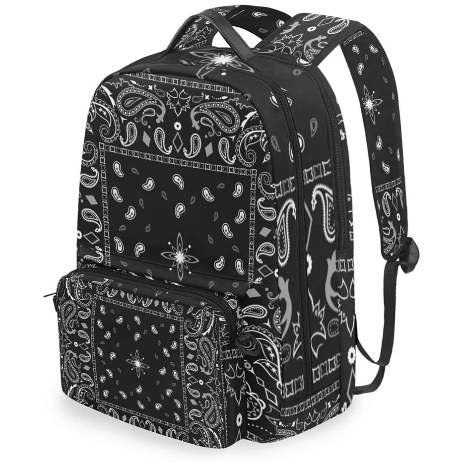 Black Paisley Bandana Pattern Detachable Backpacks