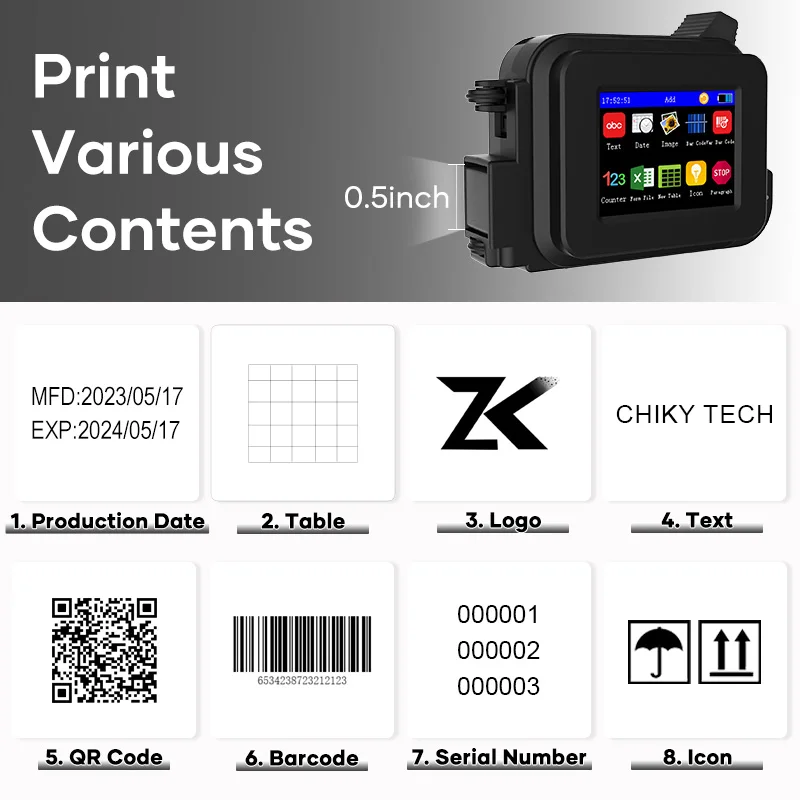 2023 New Arrivals Waterproof Eco Solvent Batch Tij Portable Mini Inkjet Printer Handheld With Cartridge