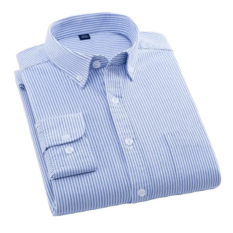 Custom Your Own Brand Plain Oxford Short Sleeve Quick-Drying Breathable Button Up Stripe Shirts Men