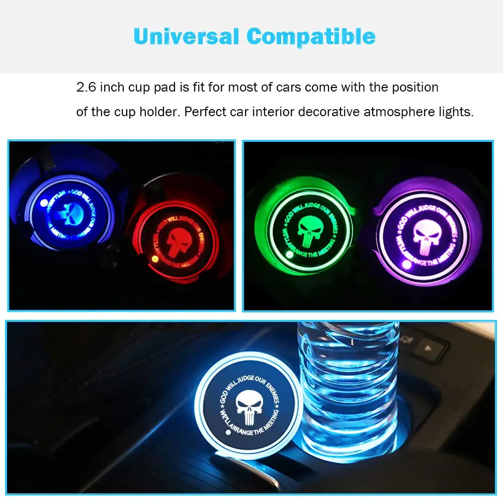 Car LED Cup Lights Personalized Custom Auto Brand Logo RGB 7 Colors  Lights anti - skid pad USB charging atmosphere  coasters