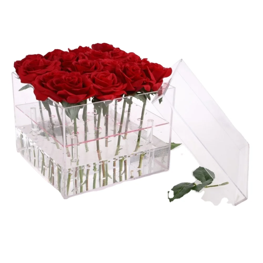 Прозрачный акриловый контейнер для цветов розы с