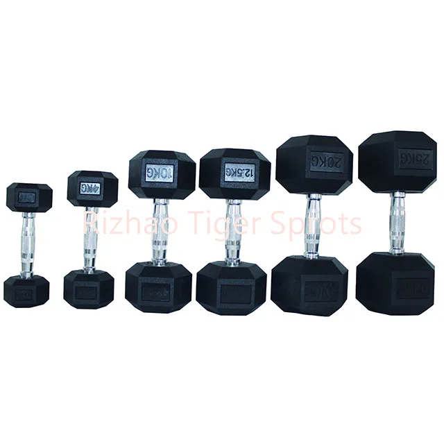 
Factory wholesale gym equipment black rubber coated hex dumbbell set 