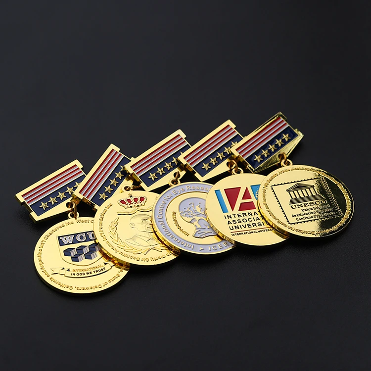 High Quality Luxury Box Gift Custom Medaille Zinc Alloy 3D Soft Enamel Honor Award Medal With Ribbon
