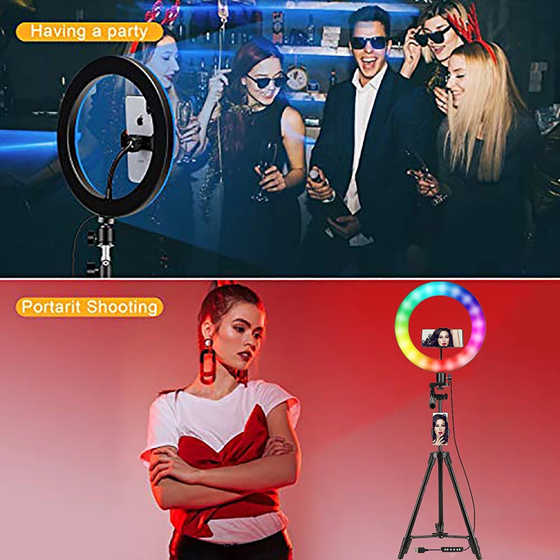 10 12 14 18 20 21 Inch Live Video Photographic Make Up Fill Lamp Phone Holder RGB Circle Led Selfie Ring Light with Tripod Stand