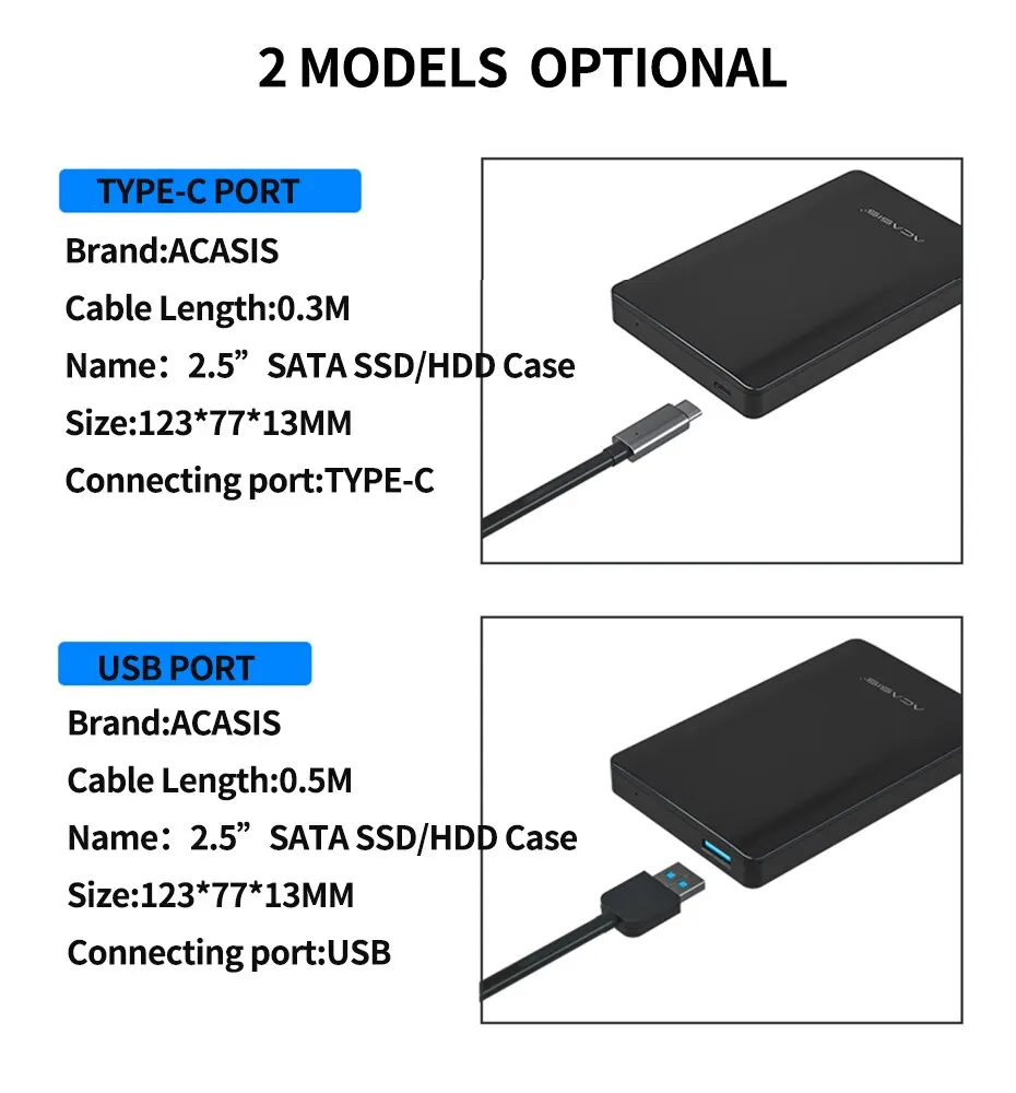 High Quality Type C USB C Hard Drive Enclosure 2.5' USB 3.0 Type C to SATA External Hard Drive Disk Case